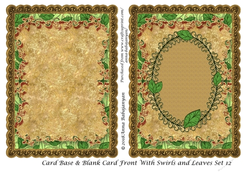 Card Base & Blank Card Front With Swirls and Leaves Set 12