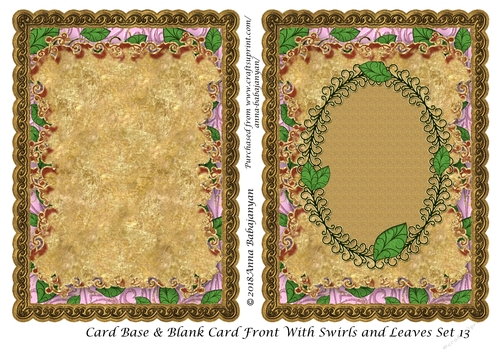 Card Base & Blank Card Front With Swirls and Leaves Set 13