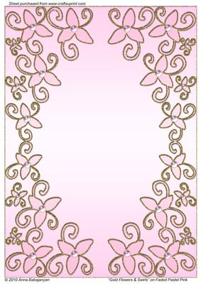 Gold Flowers & Swirls on Faded Pastel Pink