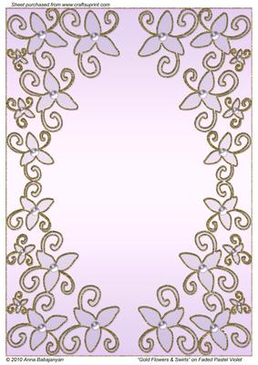 Gold Flowers & Swirls on Faded Pastel Violet