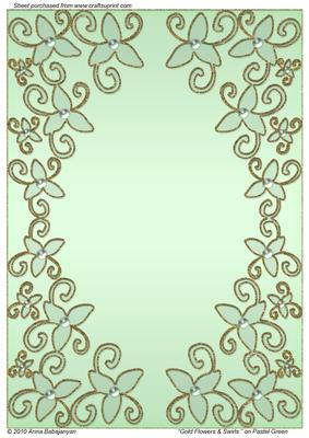 Gold Flowers & Swirls on Pastel Green