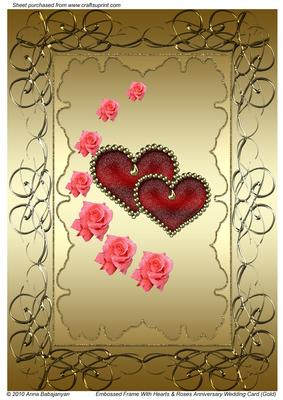 Embossed Frame with Hearts & Roses Anniversary Wedding Card