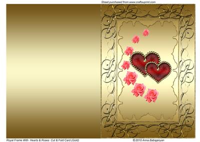 Royal Frame with Hearts & Roses Cut& Fold Card (gold)
