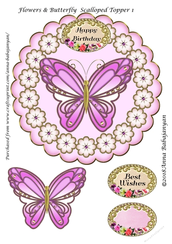 Flowers & Butterfly Scalloped Topper 1