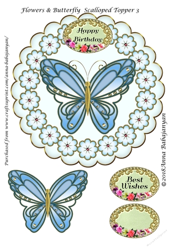 Flowers & Butterfly Scalloped Topper 3