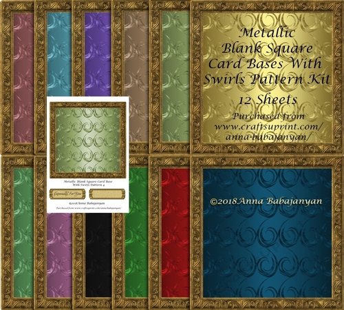 Metallic Blank Square Card Bases With Swirls Pattern Kit