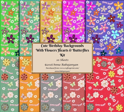 Cute Birthday Backgrounds With Flowers Hearts & Butterflies Kit