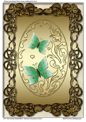 A4 "two Green Butterflies" Various Occasions Card