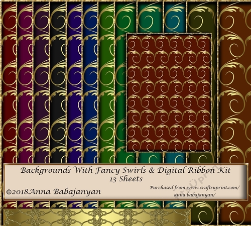 Backgrounds With Fancy Swirls & Digital Ribbon Kit