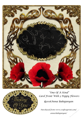One Of A Kind Card Front With 3 Poppy Flowers