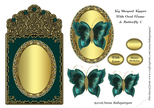 Tag Shaped Topper With Oval Frame & Butterfly 4