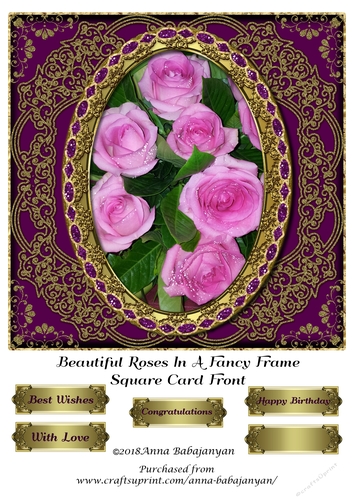 Beautiful Roses In A Fancy Frame Square Card Front
