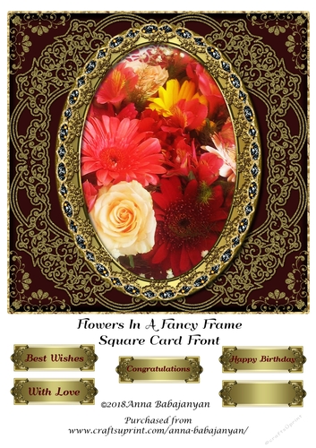 Flowers In A Fancy Frame Square Card Front