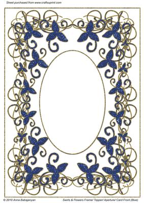 Swirls & Flowers Frame/ Topper/aperture/card Front (blue)