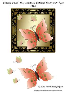 Butterfly Dance Congratulations Birthday Topper Front (red)