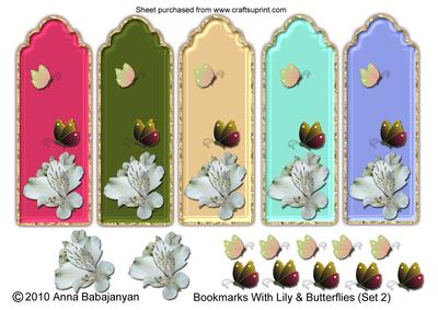 Bookmarks with Lily & Butterflies (set 2)