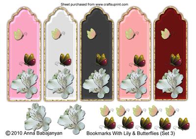 Bookmarks with Lily & Butterflies (set 3)