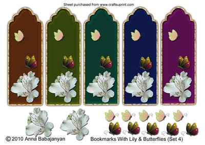 Bookmarks with Lily & Butterflies (set 4)