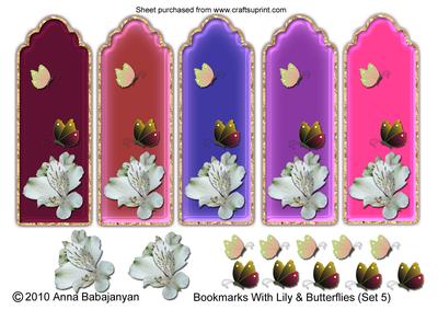 Bookmarks with Lily & Butterflies (set 5)