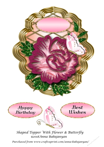 Shaped Topper With Flower & Butterfly