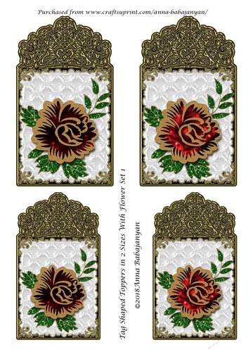 Tag Shaped Toppers in 2 Sizes With Flower Set 1