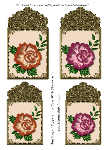 Tag Shaped Toppers in 2 Sizes With Flower Set 2