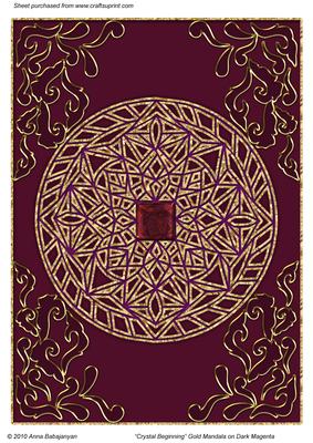 Crystal Beginning Gold Mandala on Dark Magenta