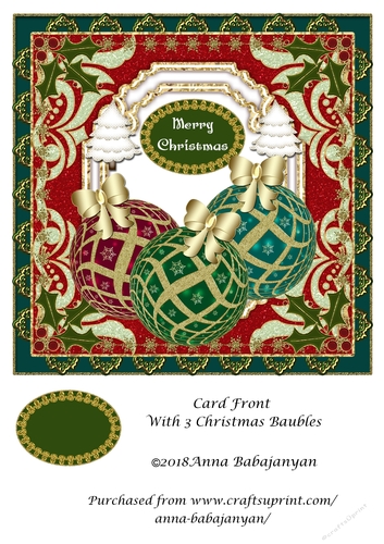 Card Front With 3 Christmas Baubles