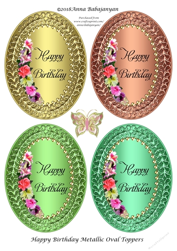 Happy Birthday Metallic Oval Toppers