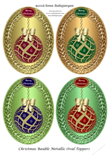 Christmas Bauble Metallic Oval Toppers