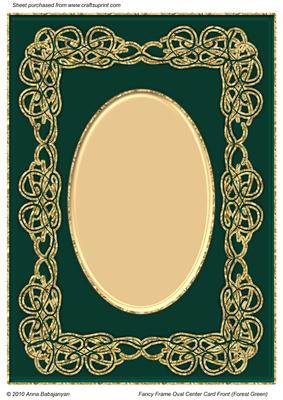 Fancy Frame Oval Center Card Front (forest Green)