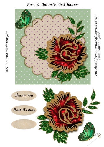 Rose & Butterfly 6x6 Topper