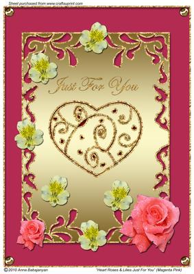 Heart Roses & Lilies Just for You (magenta Pink)