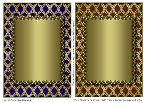 Two Blank Card Fronts With Fancy Trellis Background Set 4