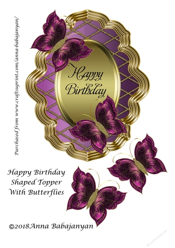 Happy Birthday Shaped Topper With Butterflies