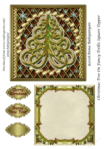 Christmas Tree On Fancy Trellis Square Topper