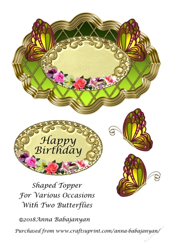 Shaped Topper For Various Occasions With Two Butterflies