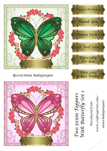 Two 5x5in Toppers With Butterfly Set 1