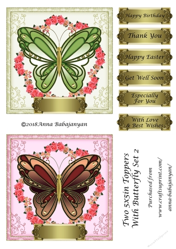 Two 5x5in Toppers With Butterfly Set 2