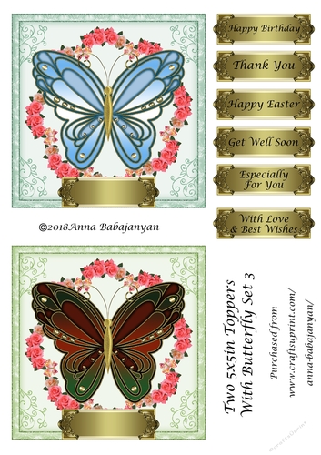 Two 5x5in Toppers With Butterfly Set 3