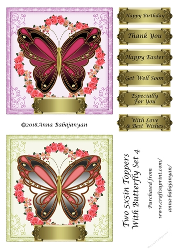 Two 5x5in Toppers With Butterfly Set 4