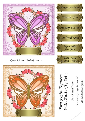 Two 5x5in Toppers With Butterfly Set 5