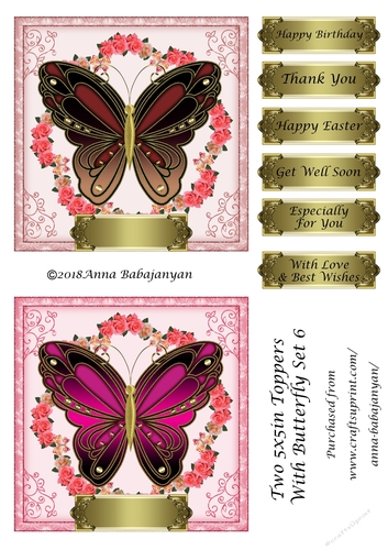 Two 5x5in Toppers With Butterfly Set 6