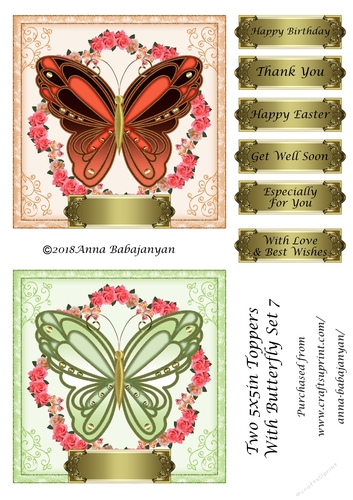 Two 5x5in Toppers With Butterfly Set 7