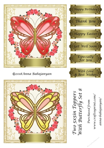 Two 5x5in Toppers With Butterfly Set 8
