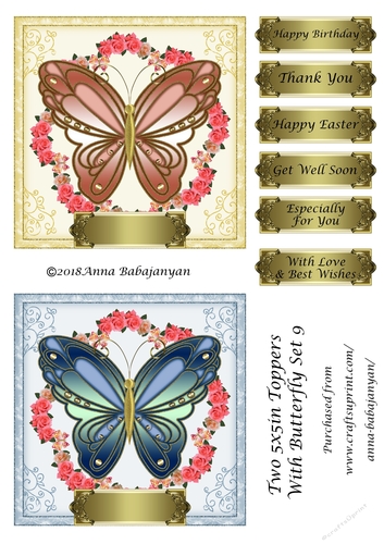 Two 5x5in Toppers With Butterfly Set 9