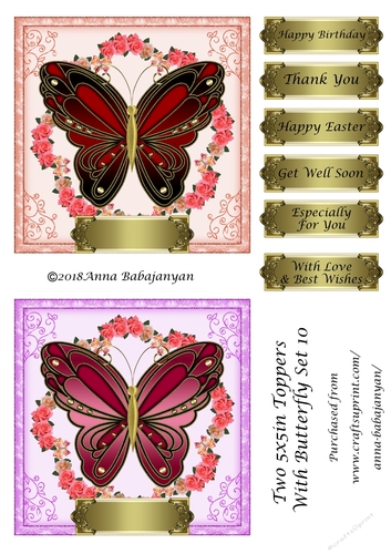 Two 5x5in Toppers With Butterfly Set 10