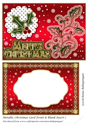 Metallic Christmas Card Front & Blank Insert 1