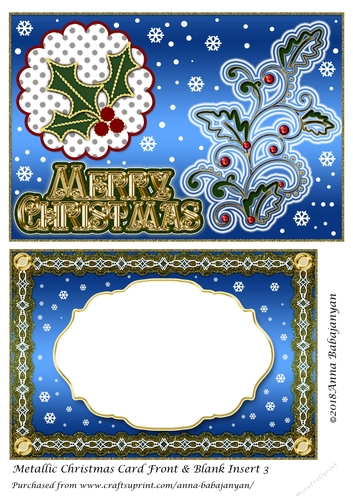 Metallic Christmas Card Front & Blank Insert 3