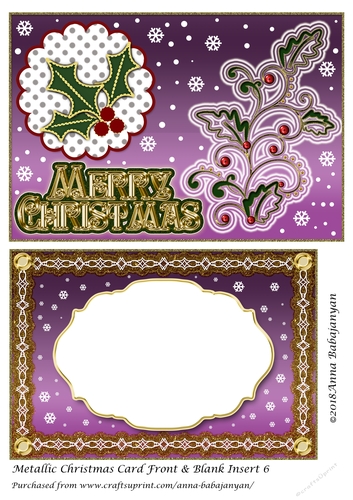 Metallic Christmas Card Front & Blank Insert 6